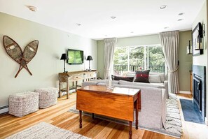 TV, fireplace - Cozy modern chalet with ski-in/ski-out convenience! (Warren)