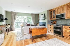 TV, fireplace - Cozy modern chalet with ski-in/ski-out convenience! (Warren)