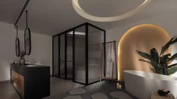 Grand Double Room, City View | Bathroom | Designer toiletries, hair dryer, bathrobes, slippers
