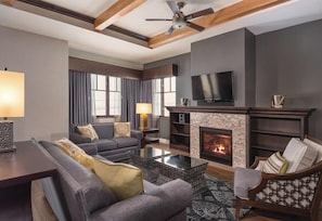 TV, fireplace