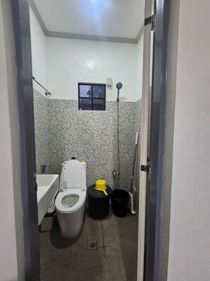 Dusj, hårføner, håndklær og såpe