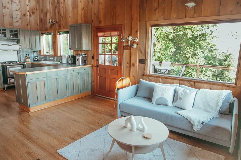 TV connectée, cheminée, livres, chaîne hi-fi