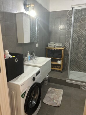 Regadera, secadora de cabello, bidet, toallas 