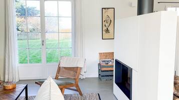 Televisión y chimenea