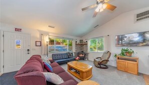 TV, fireplace