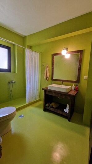 Shower, hair dryer, towels, soap - The Black Chestnut, a stone built luxury house in the village of Agios Nikolaos. (Karpenissi)