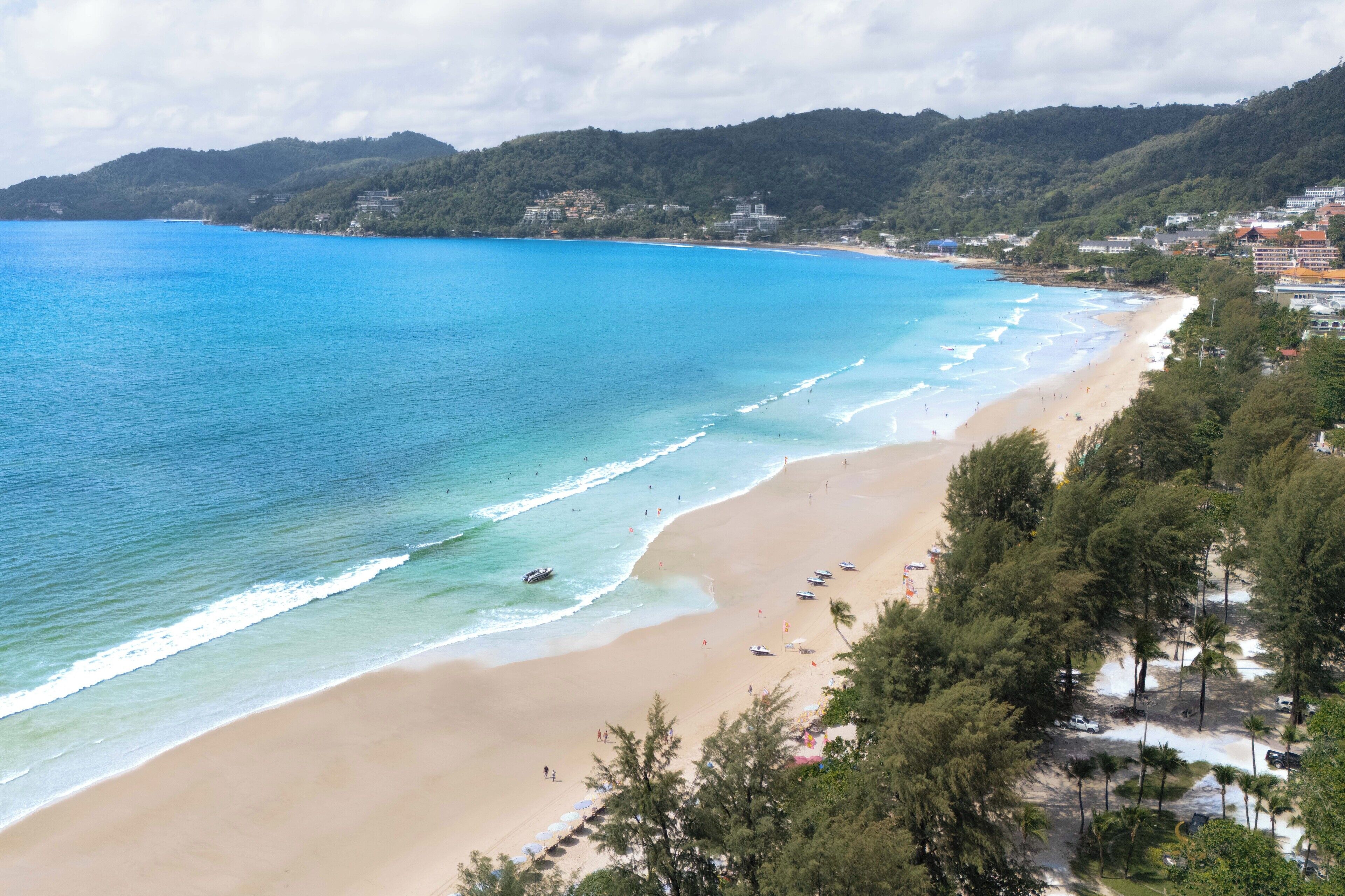On the beach, sun loungers, beach towels