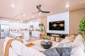 TV, fireplace, video games, offices