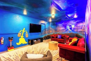 TV, fireplace, video games, offices
