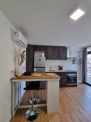 Fridge, microwave, oven, toaster