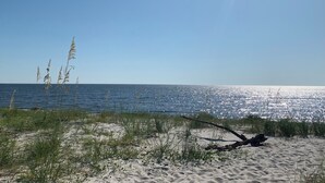 A beach with sand, grass, and the ocean. - Point & Paddle
Waterfront Retreat @Alligator Point (Alligator Point)
