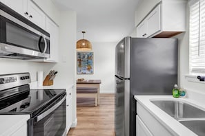 Fridge, microwave, oven, dishwasher