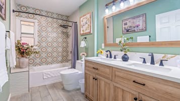 Hair dryer, towels, toilet paper