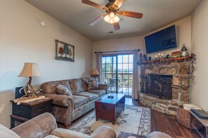 Smart TV, fireplace, DVD player, video library