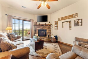 Smart TV, fireplace, DVD player, video library