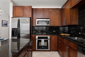Fridge, microwave, oven, dishwasher