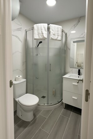 Sèche-cheveux, serviettes fournies, savon, papier toilette