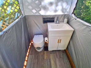 Eco-friendly toiletries, towels, soap, shampoo