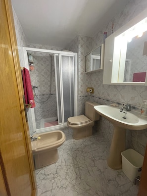 Shower, bidet, towels, soap