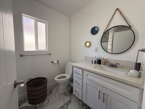 Hair dryer, towels, toilet paper
