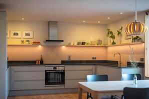 Fridge, oven, stovetop, high chair