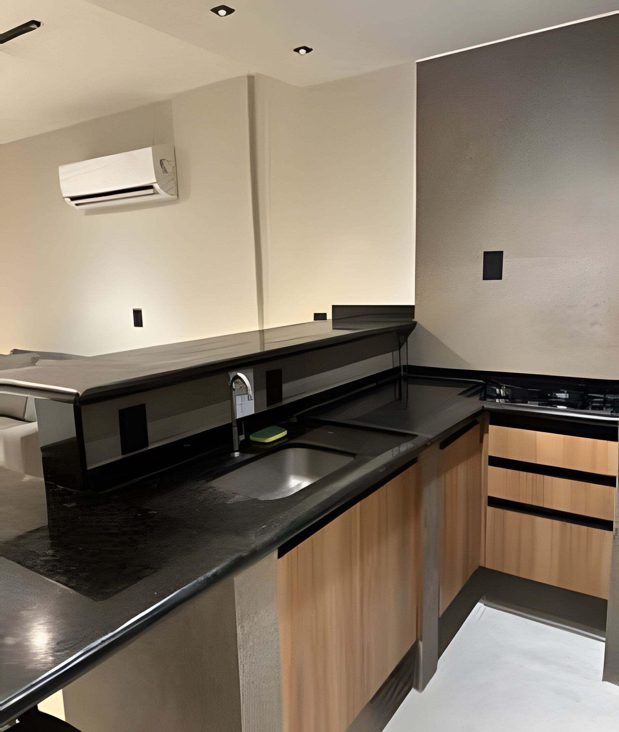 Fridge, microwave, stovetop, cookware/dishes/utensils