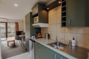 Fridge, microwave, stovetop, toaster