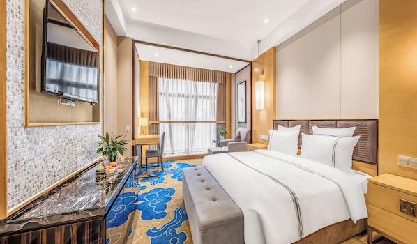Luxury Double Room, 1 Queen Bed, City View | In-room safe, desk, laptop workspace, blackout drapes