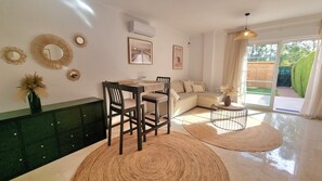 TV, fireplace - Sunny 3-bedroom House with Private Garden near Puerto Banús, Marbella (Nueva Andalucia, Marbella)