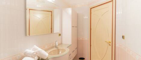 Shower, free toiletries, hair dryer, bidet