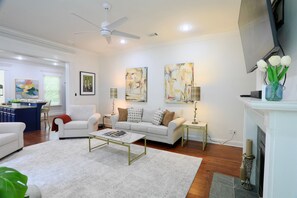 Smart TV, fireplace, computer monitors, printers