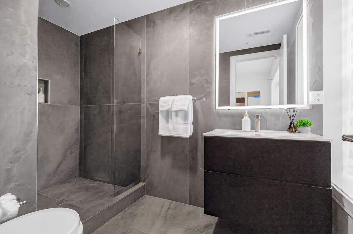 Hair dryer, towels, toilet paper