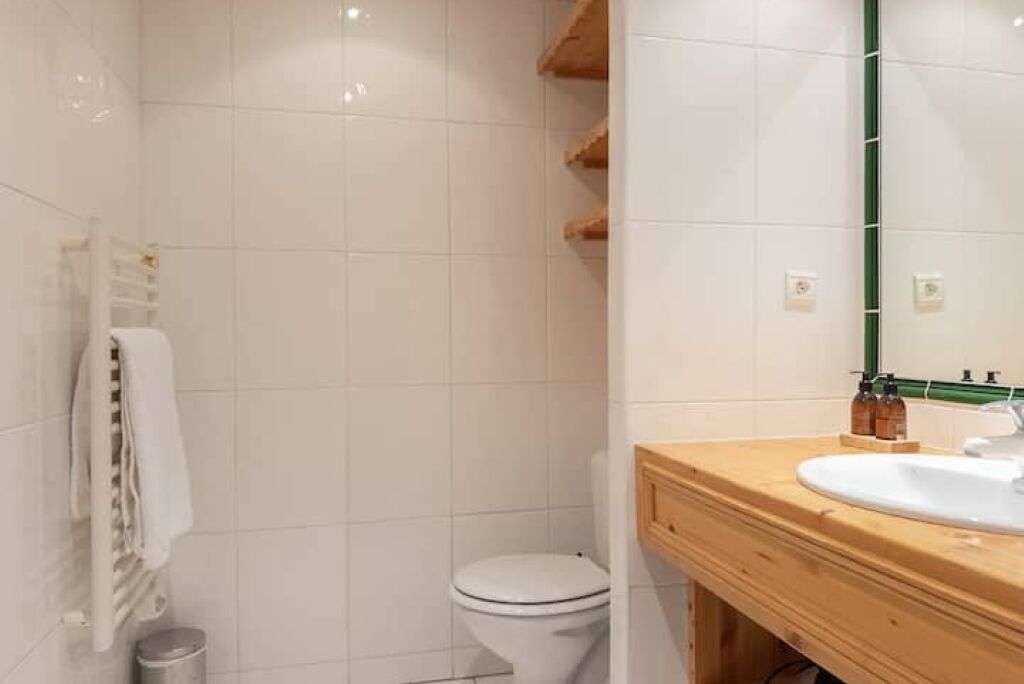 Regadera, secadora de cabello, toallas, papel de baño 