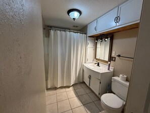Hair dryer, towels, soap