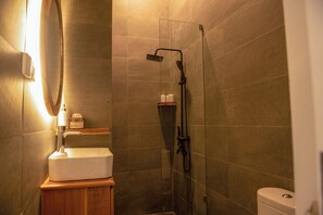 Twin Room, Balcony, Pool View | Bathroom | Shower, free toiletries, towels, soap