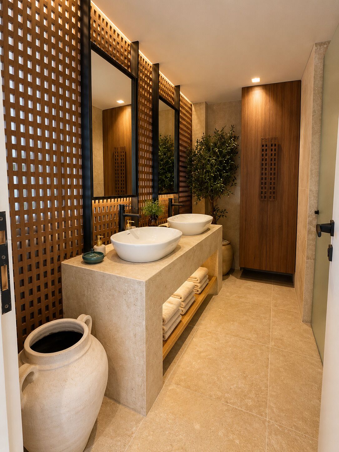 Hair dryer, bidet, towels, shampoo