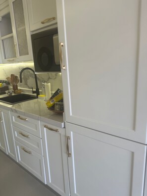 Réfrigérateur, micro-ondes, plaque de cuisson, cafetière/bouilloire