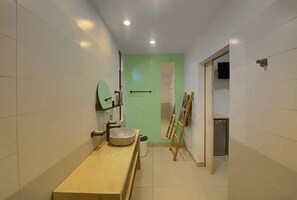 Eco-friendly toiletries, hair dryer, towels, soap