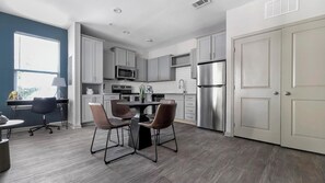 Fridge, dining tables