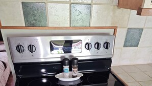 A stainless steel stove with four burners and a digital control panel. - Pointer Palace (South Point)