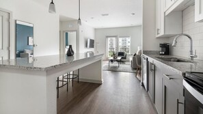Fridge, dining tables