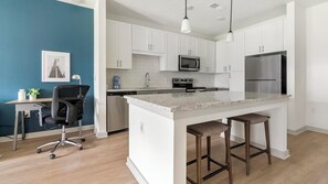 Fridge, dining tables