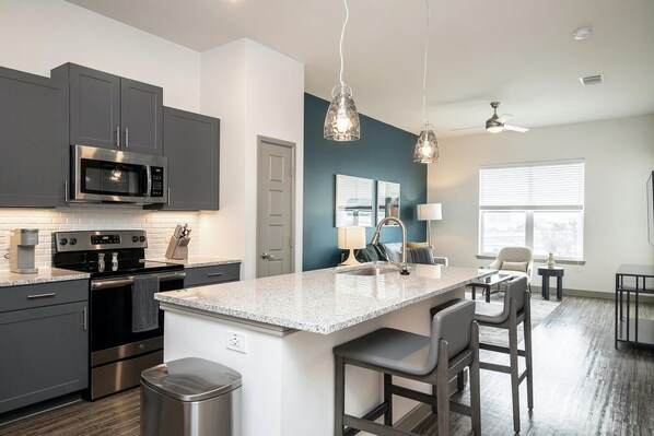 Fridge, dining tables