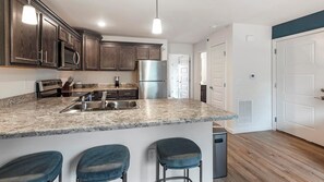 Fridge, dining tables