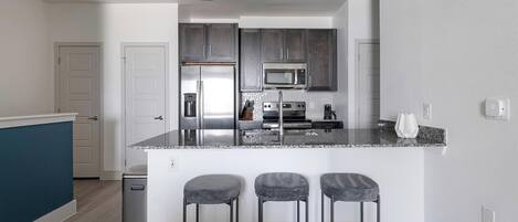 Fridge, dining tables