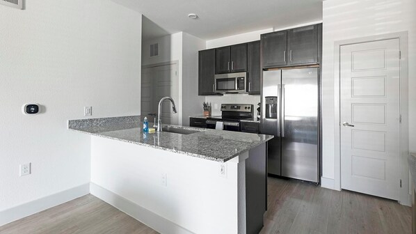 Fridge, dining tables