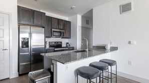 Fridge, dining tables