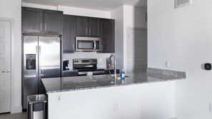Fridge, dining tables
