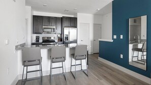 Fridge, dining tables