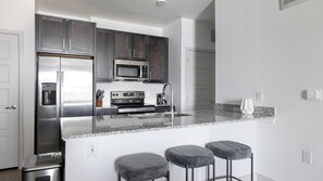 Fridge, dining tables